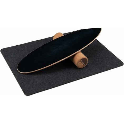 COSTWAY Planche d’Équilibre en Bois avec Rouleau et Tapis Antidérapant Charge 227 KG, Balance Board pour Entraînement de Skateboard Hockey Snowboard Surf Noir
