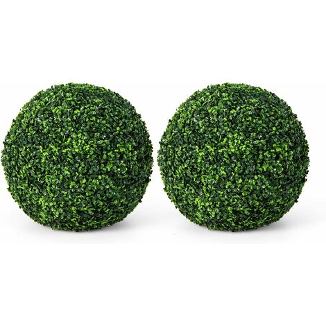 COSTWAY Planta Artificial de Bolas Topiarias de 2 Piezas, Bola de Boj de Imitación de 48 cm, Esferas Decorativas Resistente a UV, Planta de Bola Decorativa para Porches, Balcones, Bodas, y Jardines