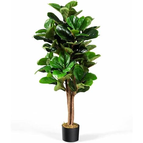 COSTWAY Planta Artificial Ficus Lyrata 120cm, 118 Hojas, Planta Artificial Decorativa Macetero de Flores Interior y Exterior Hogar Salon Dormitorio