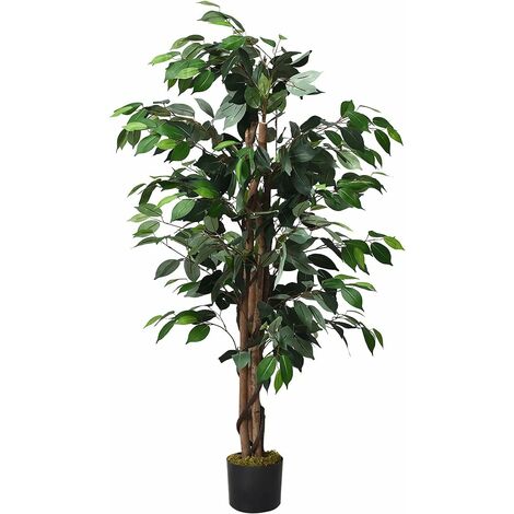 COSTWAY Planta Falsa Ficus Artificiales 1,2 m Planta Decorativa Tronco Natural sin Manutención