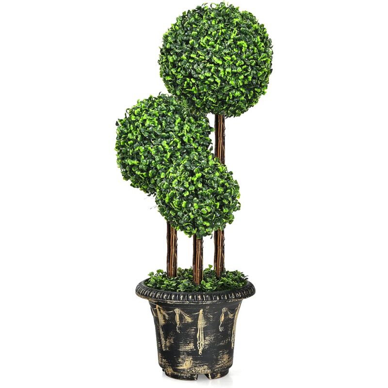 Costway - Plante Artificiel Arbuste 90 cm Fausse Plante en Pot Plastique Décoration Interieur, Exterieur, Bureau, Balcon Verte