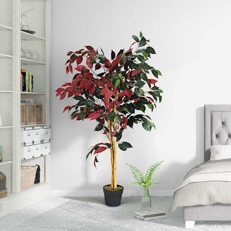COSTWAY Plante Artificielle Arbre Ficus Artificielle - H 120CM - Déco. Intérieur et Extérieur avec Pot pour Salon Balcon Chambre