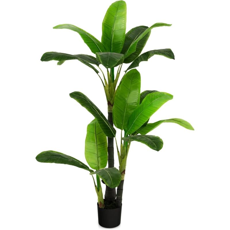 Costway - Plante Artificielle de 150CM en Plastique, Fausse Plante de Palmier Tropical avec 18 Grandes Feuilles, Pot en Ciment, 2 Mousse, pour
