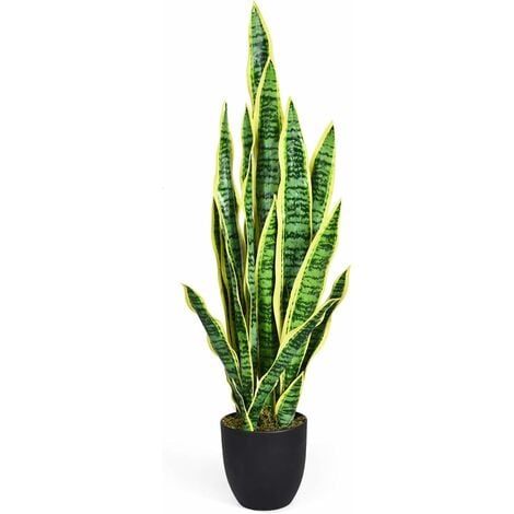 COSTWAY Plante Artificielle Déco. Interieur Sansevieria Trifasciata avec Pot et 20 Feuilles Arbre/ Fleur Extérieur - H 90 CM Vert