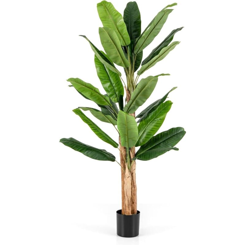 Costway - Plante Artificielle Tiges Triples, Fausse Plante de Bananier avec 27 Grandes Feuilles Plante Verte en Pot, Décoration Palmier d'Intérieur