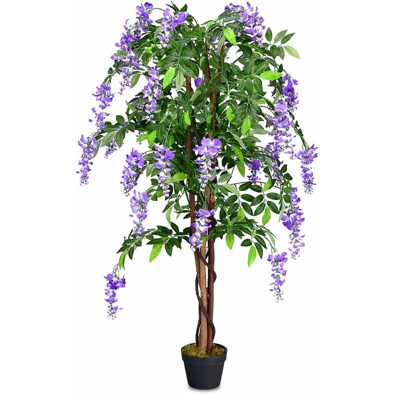 Costway - Plante Artificielle Wisteria avec Pot avec Fleurs Violetes Décoration pour Intérieur ou Extérieur H-150cm