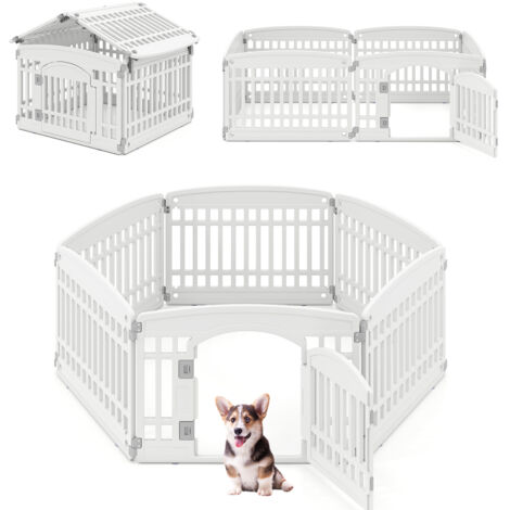COSTWAY Plastic Dog Playpen 6-Panel 60cm Pet Fence Foldable Gate-Medium Dogs