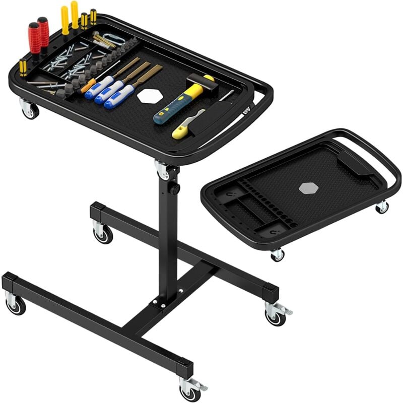 Plateau à Outils Roulant 2 en 1, Table de Travail Réglable en Hauteur Plateau Amovible, Chariot à Outils pour Mécanicien Charge 60 kg, pour Garage