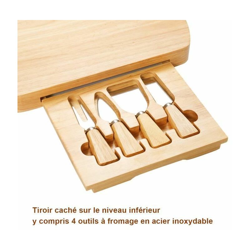 COSTWAY Plateau à Fromage Ovale Planche à Fromage en Bois avec Ensemble 3 Couteaux et 1 Fourchette à fromage Dimension de plateau 35 x19