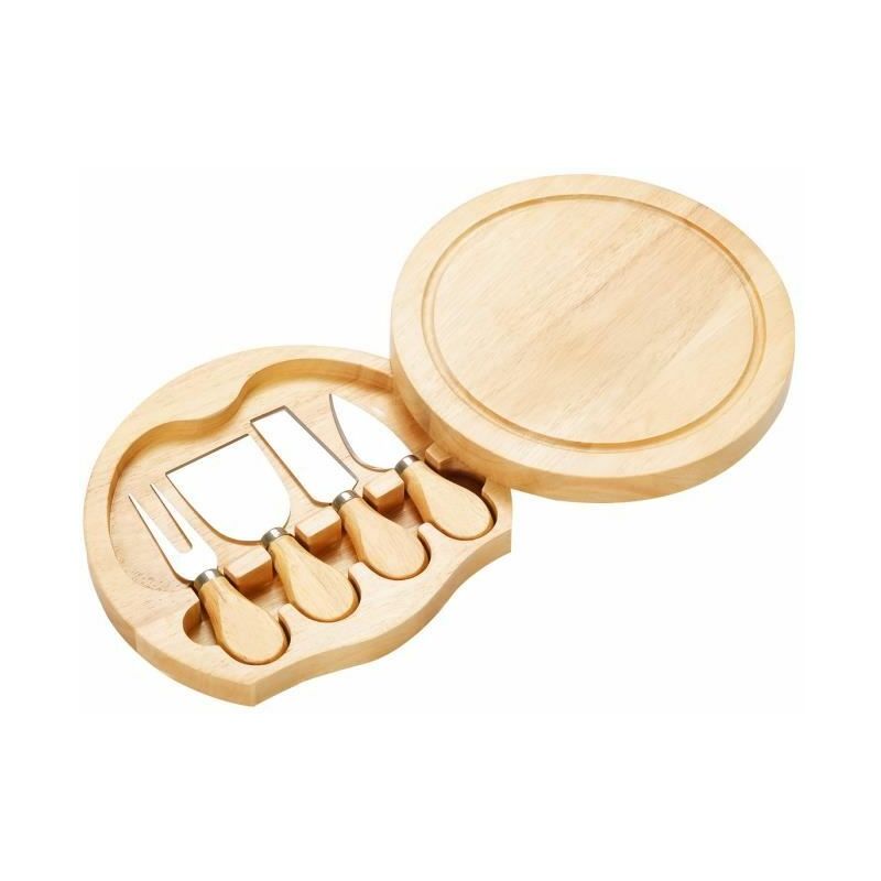 Plateau à Fromage Rond Planche à Fromage en Bois avec Ensemble 3 Couteaux et 1 Fourchette à fromage Diamètre de Plateau 21 CM - Costway