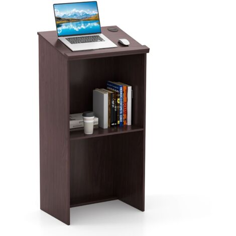 COSTWAY Podium Stand 117cm Hostess Stand for Speakers w/Storage Shelf-Brown