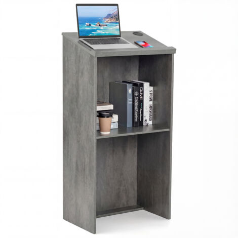 COSTWAY Podium Stand 117cm Hostess Stand for Speakers w/Storage Shelf-Grey