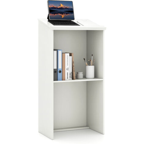 COSTWAY Podium Stand 117cm Hostess Stand for Speakers w/Storage Shelf-White