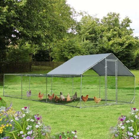 COSTWAY Pollaio per Galline da Esterno 3 x 6 x 1,95 M, Gabbia da Esterno Grande in Acciaio Zincato con Serratura e Tetto Impermeabile e Resistente al Sole, Recinto per Galline e Conigli