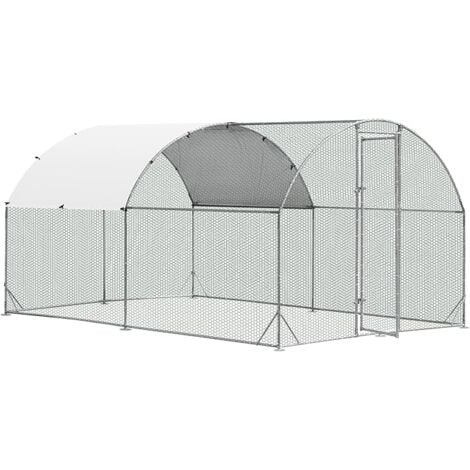 COSTWAY Pollaio per Galline da Esterno, Recinto per Polli in Metallo Zincato con Copertura in PE, Abitazione a Forma di Cupola per Anatre e Conigli per Cortile e Fattoria