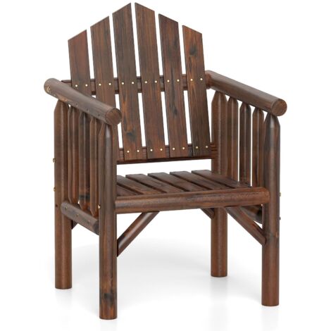 COSTWAY Poltrona da Esterno in Legno, Sedia da Pranzo per Patio con Braccioli e Schienale Alto Inclinato per Veranda, Cortile, Giardino, Patio e Bordo Piscina, Portata 150 kg (Marrone)