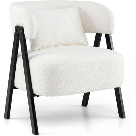 COSTWAY Poltrona Imbottita con Cuscino, Gambe in Metallo, per Salotto, Portata 150 kg，Bianco