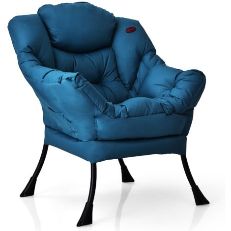 COSTWAY Poltrona Relax, Poltrona da Lettura con Cuscino, con Schienale e Seduta Imbottiti, Braccioli e Tasca di Stoccaggio, per Soggiorno, Portata 114 kg (Blu)