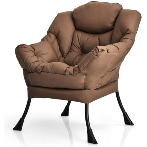 COSTWAY Poltrona Relax, Poltrona da Lettura con Cuscino, con Schienale e Seduta Imbottiti, Braccioli e Tasca di Stoccaggio, per Soggiorno, Portata 114 kg (Marrone)