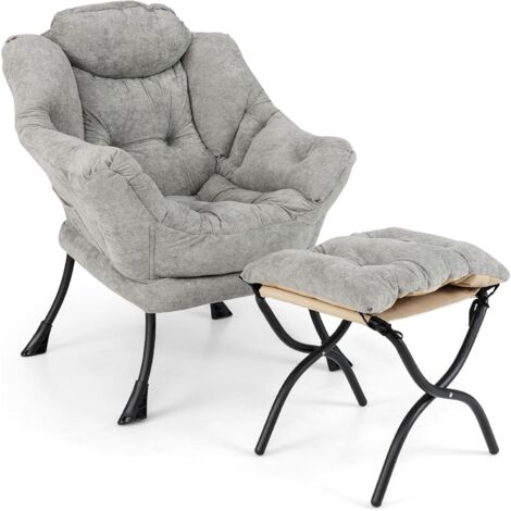 COSTWAY Poltrona Relax, Poltrona da Lettura con Cuscino per Testa, Sedia da Salotto con Poggiapiedi Pieghevole, Tasca Laterale, per Soggiorno, Camera da Letto, Portata 136 kg