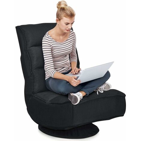 COSTWAY Poltrona Sedia Relax Pieghevole Reclinabile Girevole, Divano Comodo per Studio Salotto, con Schienale, Ottima per Rilassarti, Nero