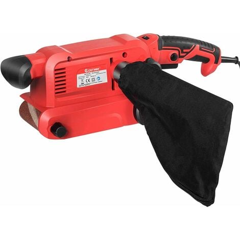 COSTWAY Ponceuse à Bande 800W avec 12 Bandes de Ponçage Abrasives,Sac à Poussière,Pince de Fixation 6 Vitesses Variables 200-380 RPM