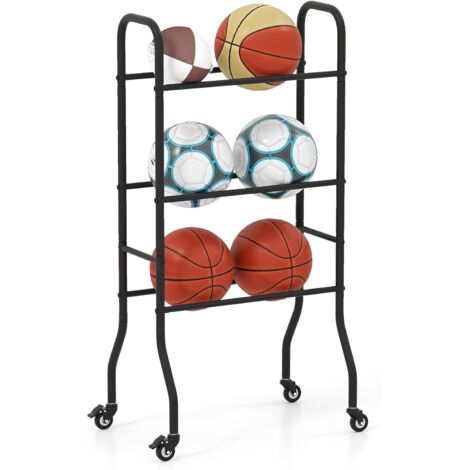 COSTWAY Porta Palloni da Basket a 3 Livelli con Ruote Bloccabili, Rastrelliera per Palloni con Struttura Metallica, Supporto per Palle per Calcio, Pallacanestro e Pallavolo, 52 x 37 x 110 cm