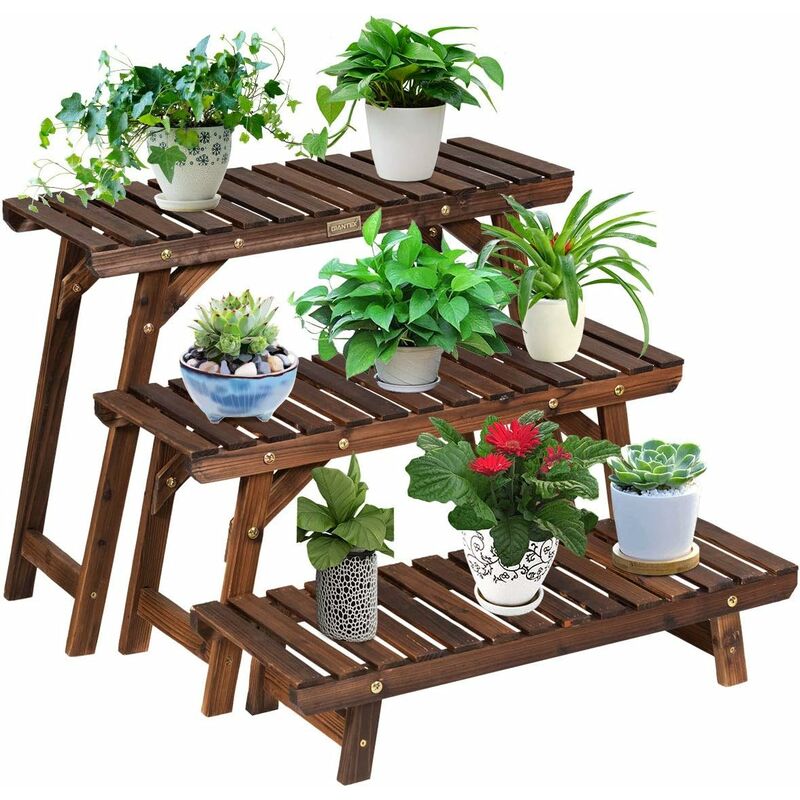 

Soprte de Plantas Estante de Madera con 3 Niveles Estante Carbonizado de Escalera para Plantas y Flores - Costway