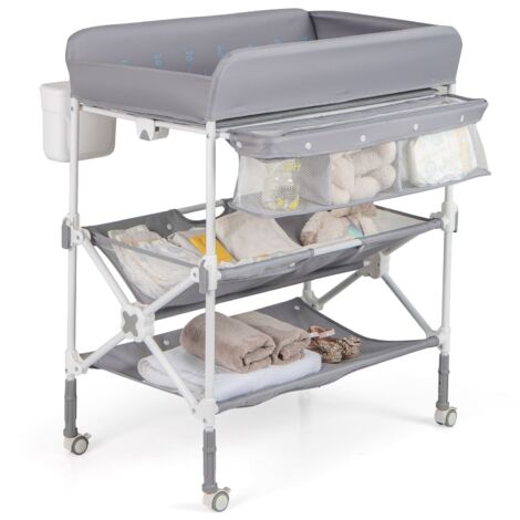 COSTWAY Portable Baby Changing Table Height Adjustable w/ Wheels-Grey