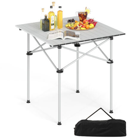 COSTWAY Portable Collapsible Outdoor Table with Metal Legs for Picnic Hiking Silver