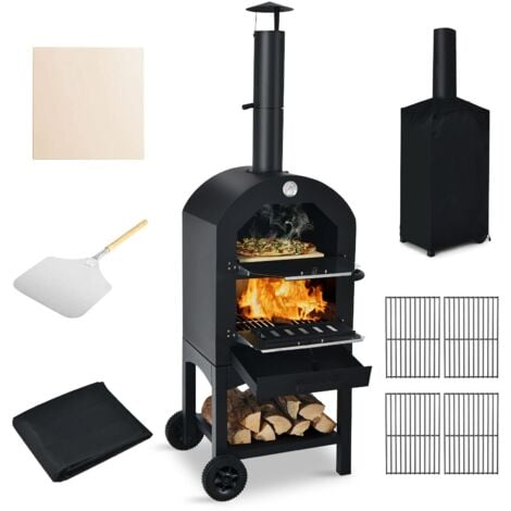 COSTWAY Portable Outdoor Pizza Oven Wood-fired Pizza Maker w/Waterproof Cover Pizza Peel