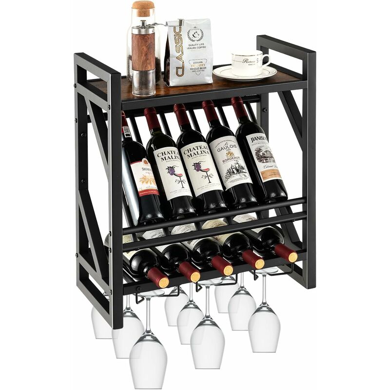 Image of Costway - Portabottiglie da Parete, Scaffale Espositivo per Vino Industriale con Portabottiglie a 2 Livelli per 10 Bottiglie, Portabottiglie da
