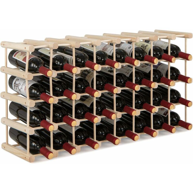 Image of COSTWAY Portabottiglie per Vino in Legno, Scaffale per Vino 36 Bottiglie con Struttura Stabile in Legno Massello, Scaffale Espositivo per Vino a 5
