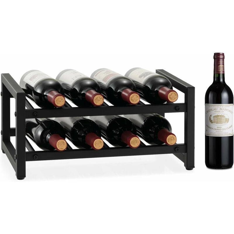 Image of Portabottiglie per Vino in Metallo, Scaffale per Vino 8 Bottiglie con Piedini Regolabili e Superficie Antiruggine, per Cucina, Sala da Pranzo,