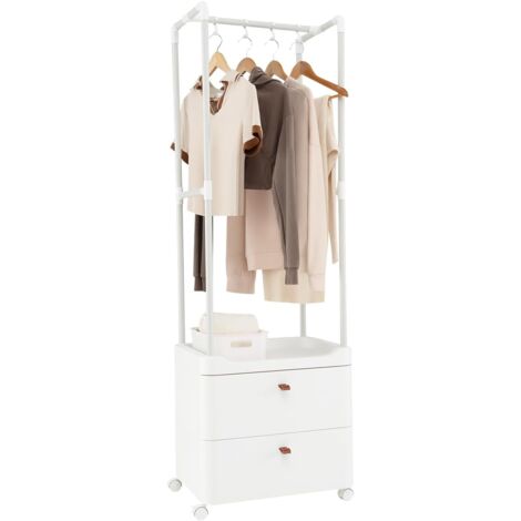 Costway – Portant à vêtements 161 cm avec roulettes – Cadre en métal robuste – 2 tiroirs et 4 crochets – Idéal pour chambre et vestiaire