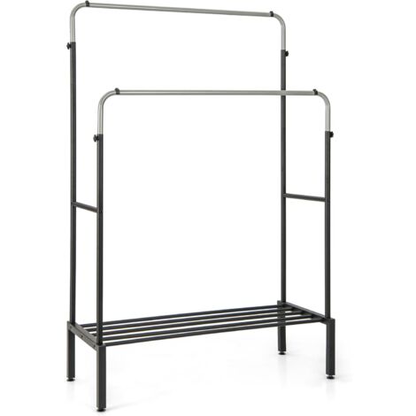 Costway – Portant à vêtements double 2 tringles réglables 120/165 cm – Cadre métallique robuste – Étagère à chaussures – Pour chambre et salon