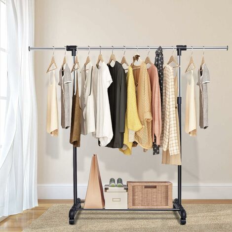 Costway – Portant à vêtements télescopique en acier chromé – Hauteur 92-170 cm – Largeur 140 cm – 4 roulettes avec freins pour stabilité
