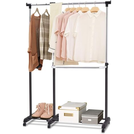 Costway – Portant à vêtements télescopique réglable – Dimensions 157 x 44 x 168 cm – 6 roulettes pour déplacement facile – Tube d'électrodéposition noir et argent