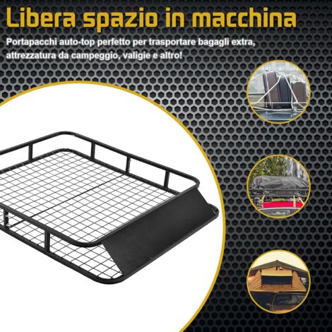 COSTWAY Portapacchi Auto Universale, Cesto Portapacchi Auto in Ferro, Bagagliera Auto Tetto 122,5 x 102 x 15 cm, Supporto 80kg, Nero (stile 2)