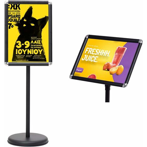 Costway – Porte-affiche sur pied A3 hauteur réglable 89,5cm-134cm – Rotation 360° – Acier inox noir – Socle stable à remplir d'eau ou de sable