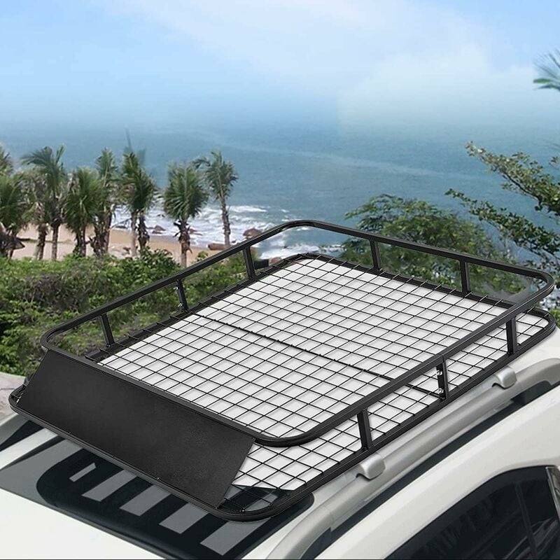 Porte-Bagages de Toit pour Voiture en Métal 122,5x102CM avec Déflecteur d'Air Capacité 75 kg Noir Accessoires Automobiles - Costway