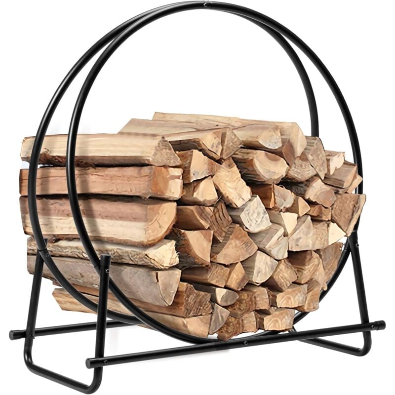 Costway - Porte-Bûches Rond pour Bois de Cheminée en Fer 76,5 x 36 x 82 cm Noir Structure en Forme de a Capacité de Poids 50 kg Intérieur/Extérieur