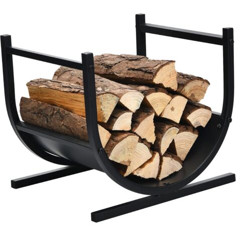 COSTWAY Porte-bûches Bois de Cheminée en Métal en Forme de U 43 x 37 x 39,5 cm avec Poignées Charge 30 kg Intérieur Extérieur