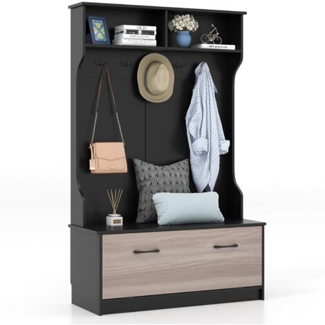 Costway – Porte manteau 4 en 1 avec banc à chaussures – 5 crochets doubles – 2 compartiments ouverts – Dimensions 100 x 40 x 160 cm – Charge 90 kg