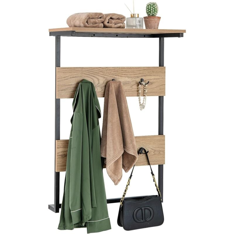 Costway - Porte-Manteau Mural 2 en 1, Patère Murale avec Etagère, 6 Crochets Doubles, Cadre en Métal, Installation Facile, Meuble d'Entrée, Patère