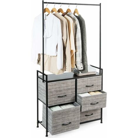 Costway – Porte-manteaux avec 5 tiroirs en tissu – Cadre en métal – Dimensions 85 x 29 x 167 cm – Pour rangement vêtements et accessoires