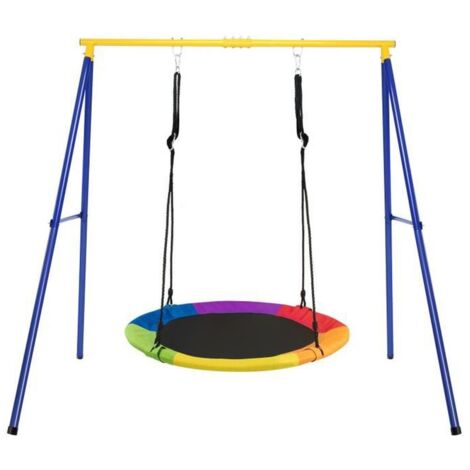 COSTWAY Portique avec Balançoire Nid d'Oiseau Ronde Ø100CM pour Enfant Charge 200KG avec 2 Méthodes de Fixation Cordes de Suspension