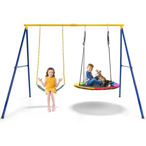 Costway – Portique de balançoire en métal 260 x 182 x 182 cm – 2 balançoires réglables – Hauteur ajustable 90-160 cm – Capacité 150 kg
