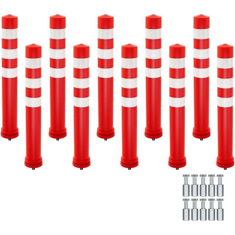 Poteau de Signalisation 10 Pcs Cônes Barrière en tpr de 65,5 cm, Barrière de Sécurité avec Bandes Réfléchissantes et Accessoires d'Installation, pour