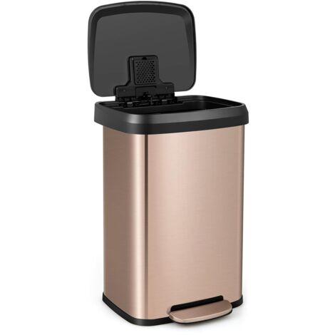 Costway – Poubelle à pédale 50L en acier inox – Couvercle amortisseur et désodorisant – Anti-empreintes – Pour cuisine, bureau, salle de bain (or rose)